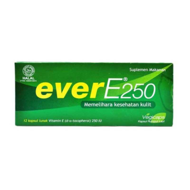 Ever E 250 Vitamin E isi 30 kapsul. Evere. Untuk kesehatan kulit.