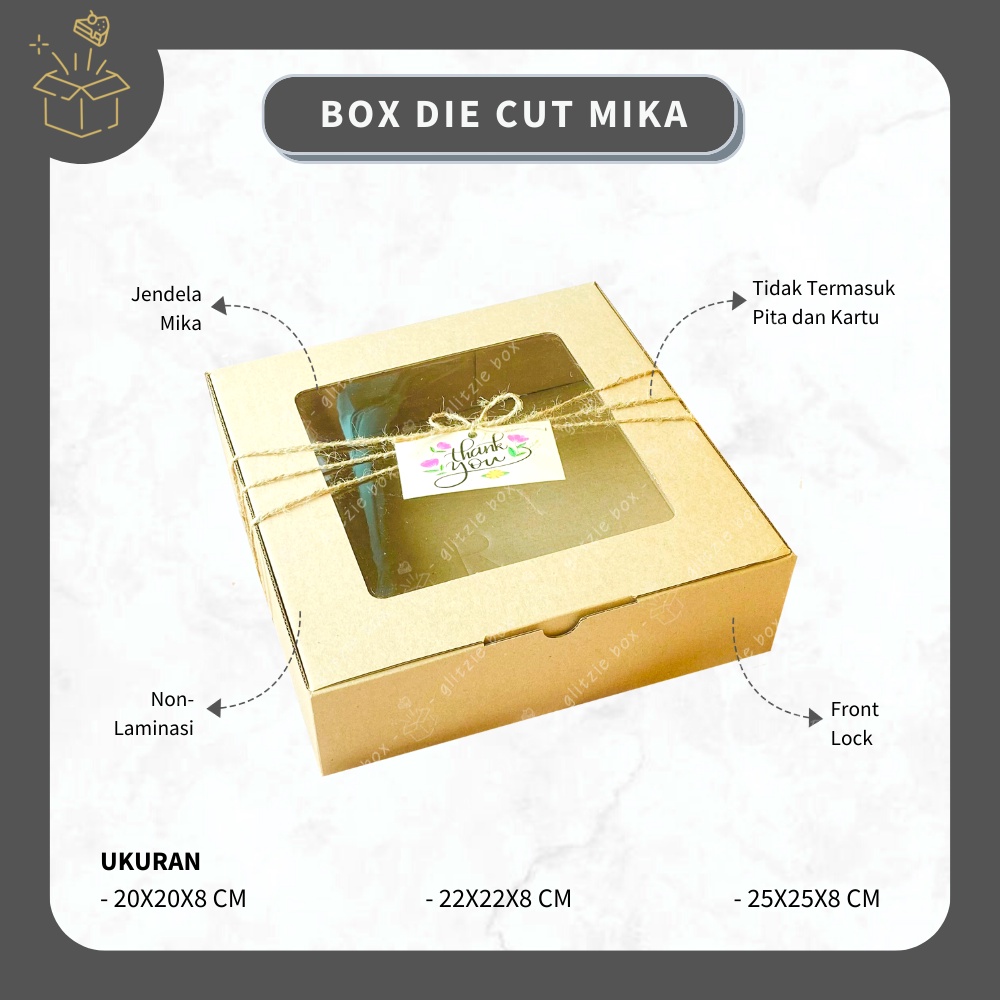 (10 pcs) BOX DIE CUT MIKA EFLUTE | Dus Eflute Jendela Mika - Kardus Kue Hampers - Gift Box - Dus Cok