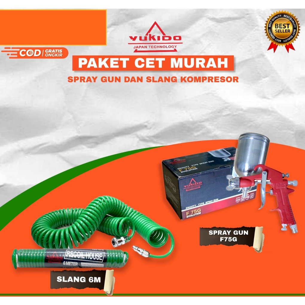 Paket Siap Pakai  Spray Gun YUKIDO F75G + Selang Recoil 4.5 6 9 12 meter