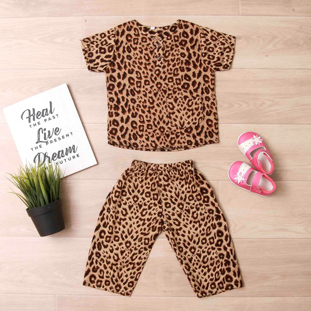 Jikialiang - SETELAN RAYON ANAK UNISEX USIA 1-6 TAHUN LEOPARD PENDEK DAN LEOPARD PANJANG