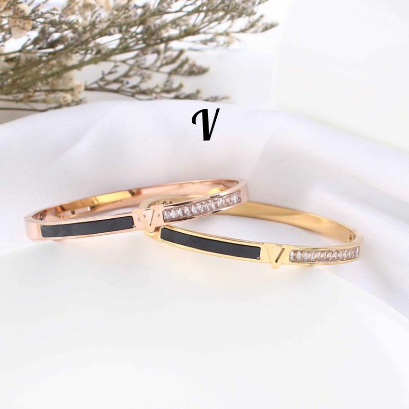 Gelang bangle korea simple titanium asli rosegold anti karat GBT-02