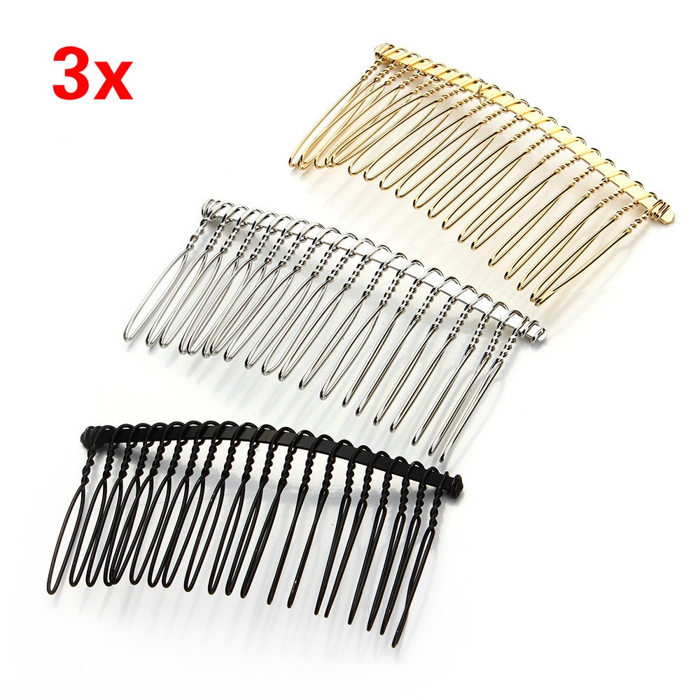 3pcs / lot Jepit Rambut Model Sisir Bahan Metal Warna Hitam / Emas / silver Untuk Aksesoris Pernikahan