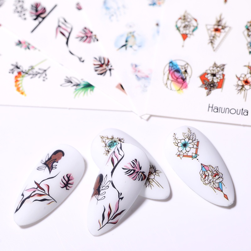 Harunouta Stiker Decal Transfer Air Motif Bunga / Daun / Pohon Untuk Dekorasi Nail Art / Manicure