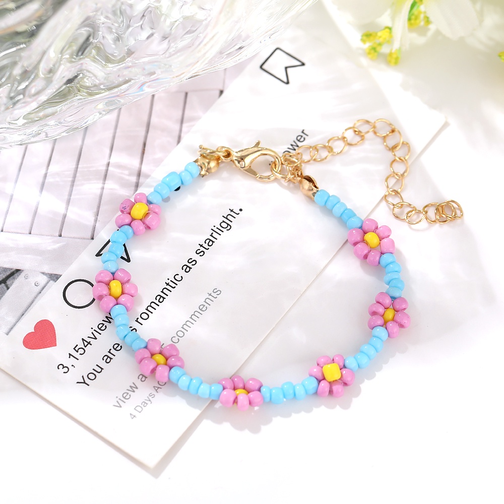 IFYOU Korean Fashion Beaded Bracelet Colorful Ethnic Style Girls Flower Bracelet Women Jewelry Accessories