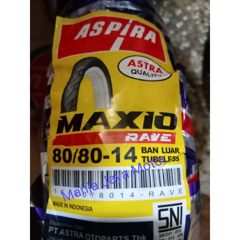 Ban tubeless depan/belakang Aspira Maxio Rave/SPT TL 40 80/80-14 for Mio/Mio smile/Scoopy/Vario 110/125/150
