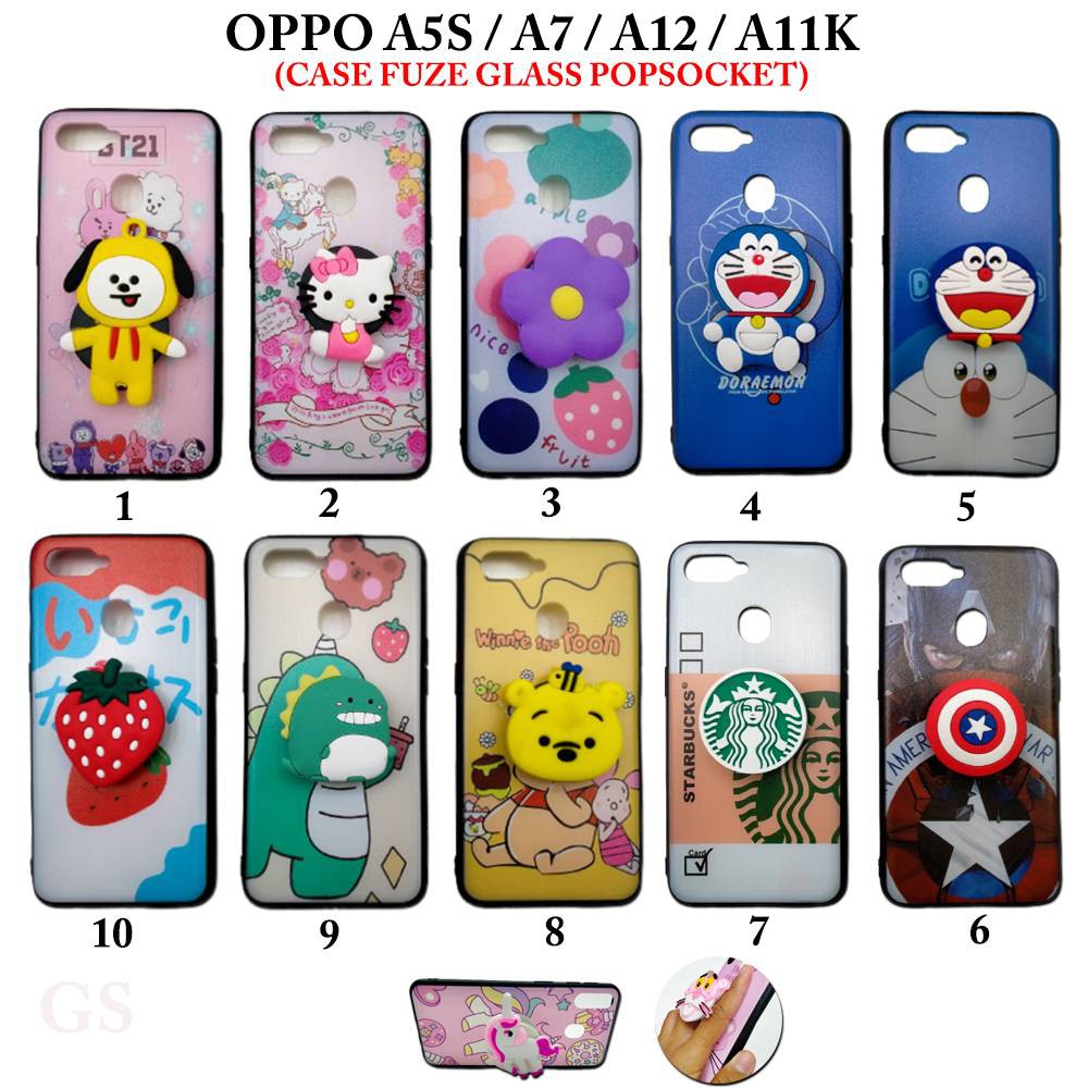 CASE OPPO A5S A7 A12 A11K Case Fuze Glass Popsocket Karakter