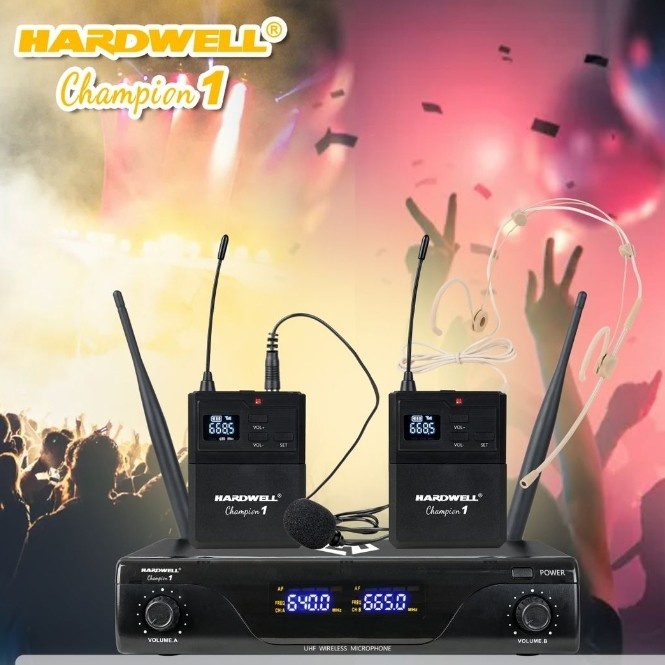 Mic Wireless Hardwell CHAMPION 1 Double Mic Clip On Headset Original