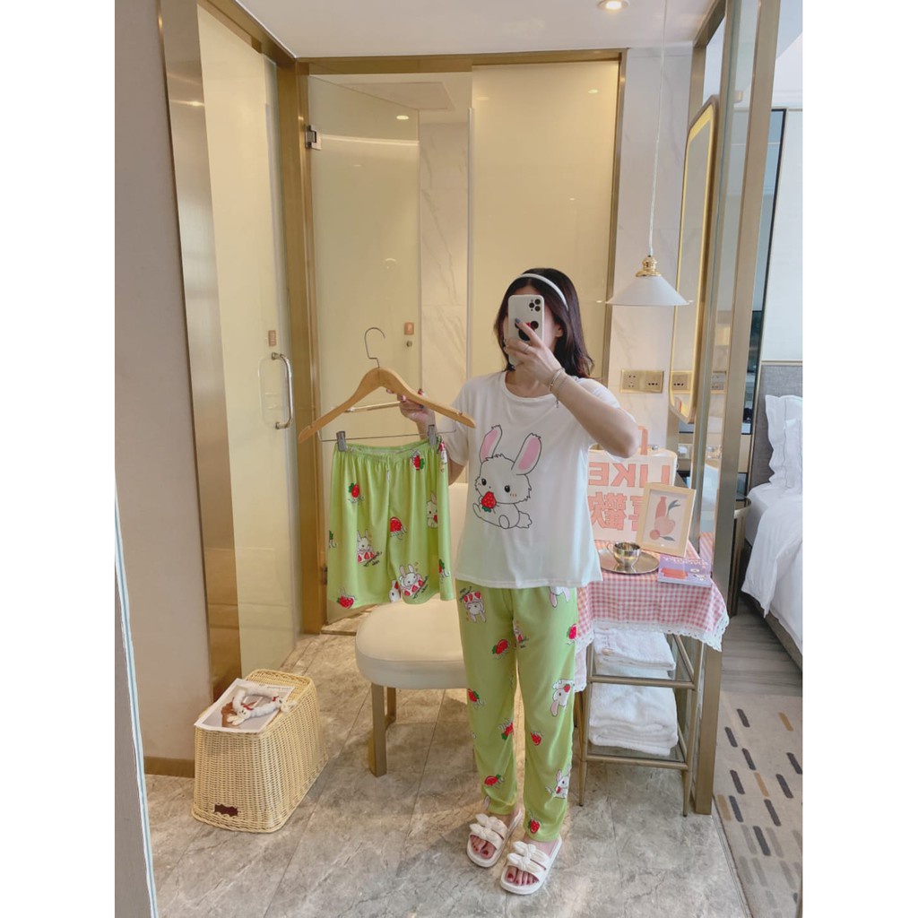 Stelan Baju Tidur Wanita Dewasa 3 IN 1 Kartun Piyama Bahan Nyaman Wanita Dewasa import