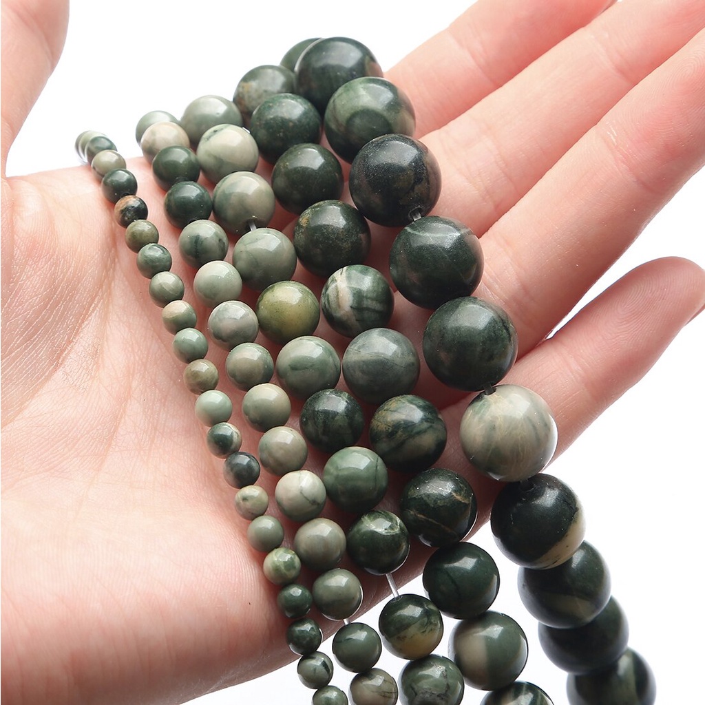 Natural 2/4/6/8/10/12 mm Green Wood Stone Longgar Bulat Beads Digunakan Sebagai Gelang/Kalung dan DIY Aksesoris Pembuatan Perhiasan Indah Lainnya