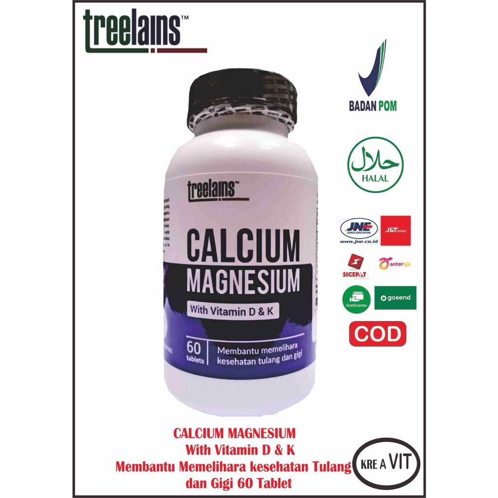 Jual TREELAINS CALCIUM MAGNESIUM WITH VITAMIN D3 & K SUPLEMEN TULANG
