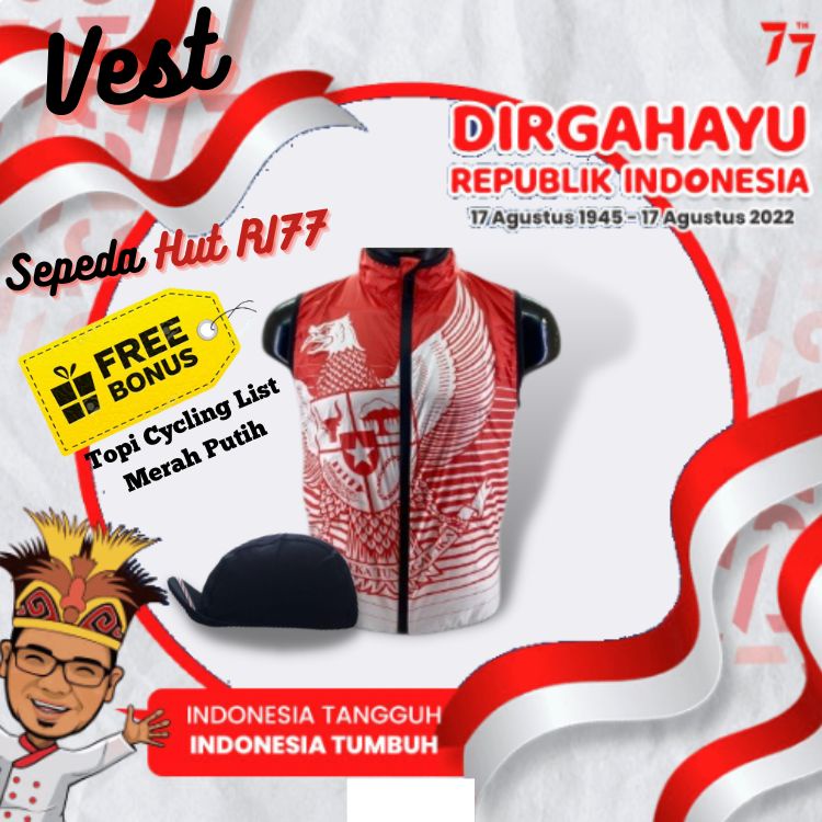 Rompi Vest Olahraga HUT RI 77 Dirgahayu Republik Indonesia  Sepeda Lipat Cycling Vest Windbreaker Neology Motif Garuda