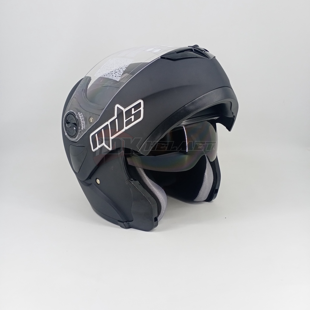 HELM MDS PRO RIDER SOLID BLACK MATT DOFF MODULAR FULL FACE HITAM ORIGINAL FLIP UP DOUBLE VISOR