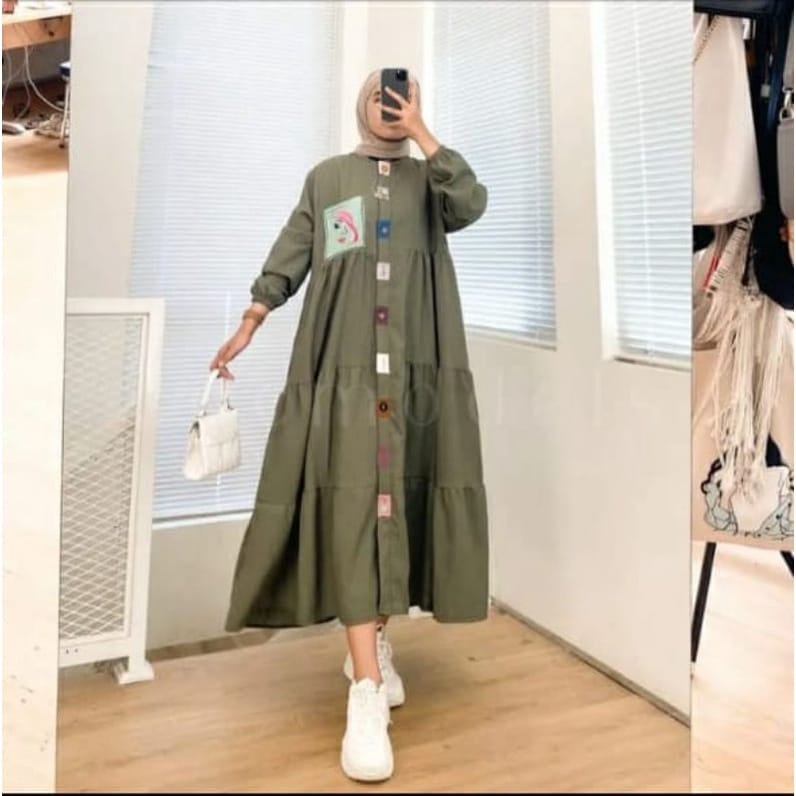 Gamis Terbaru 2022 Loly Midi Dress Rayon Busui Friendly Baju Lengan Panjang Wanita Muslim Katun Rayon Midi Dress Jumbo