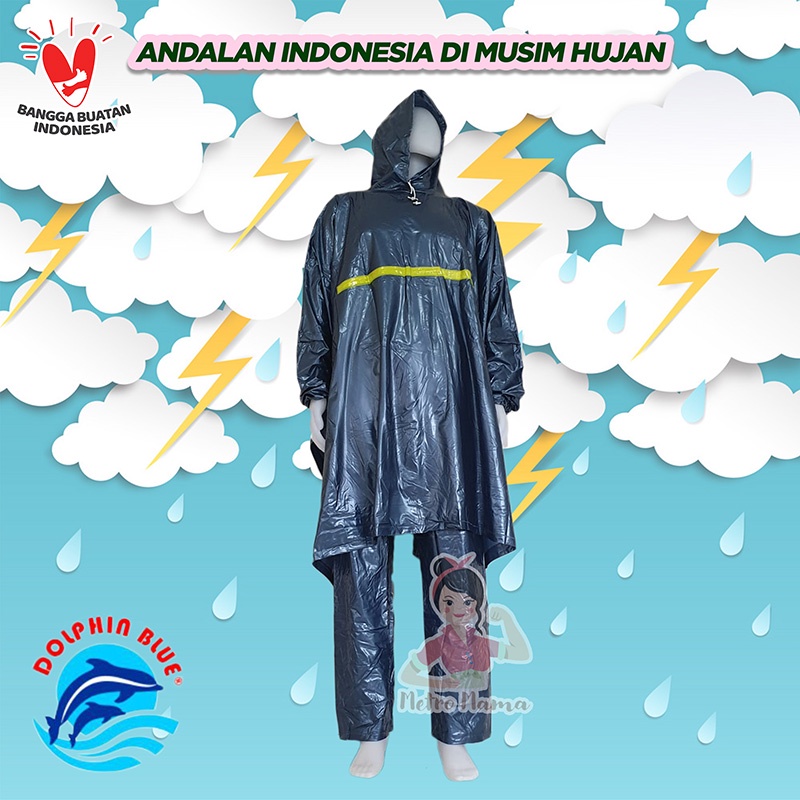 Jas Hujan Ponco Lengan Celana Hybrid DOLPHIN BLUE 672 BIG SIZE JUMBO