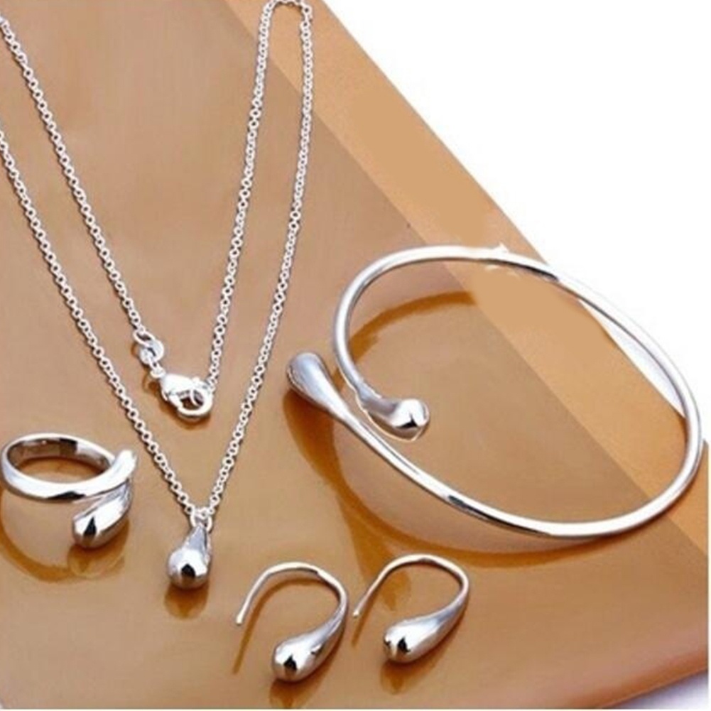 Hu Hu Hu Hu Hu Alat Bantu Pasang Kacamata♡ Set Perhiasan Cincin Kalung Gelang Dan Anting Model Waterdrop Bahan Alloy Untuk Wanita