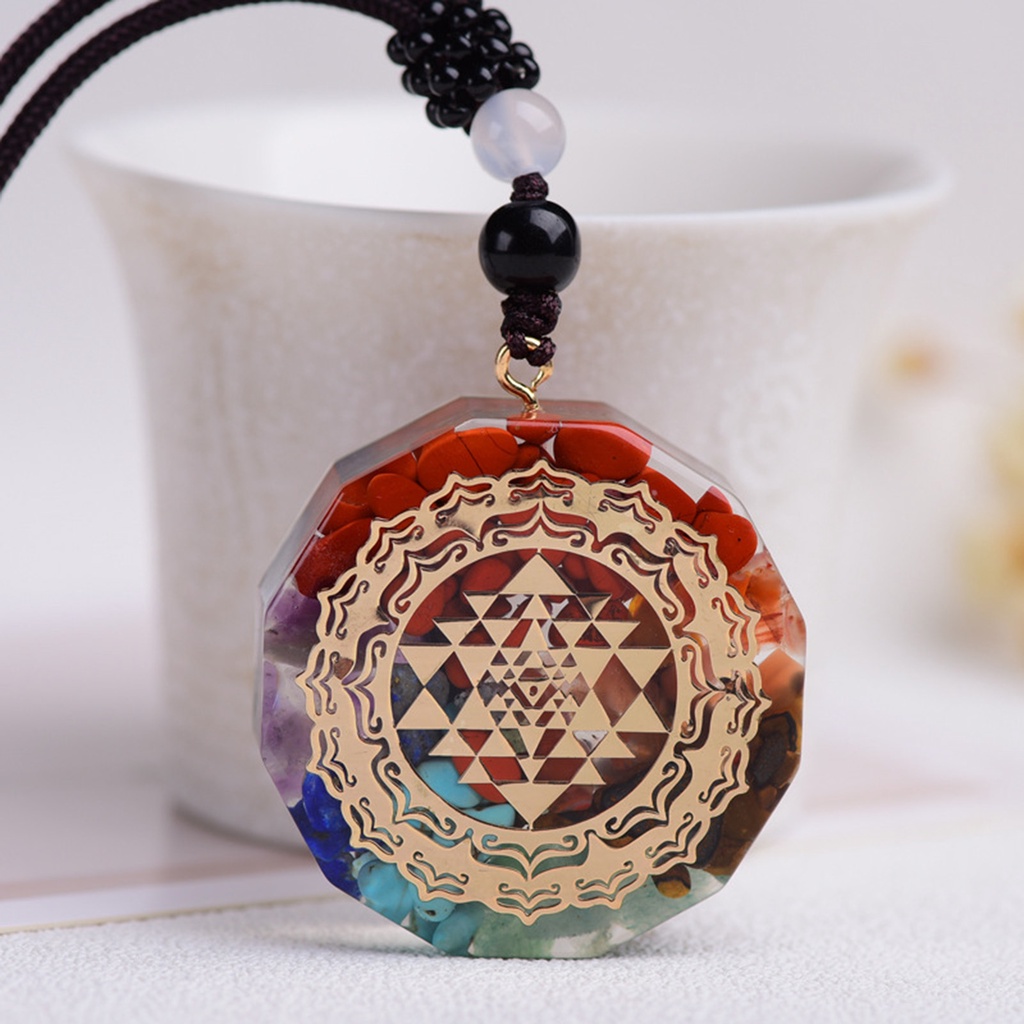 Hu Hu Hu Hu Hu Alat Bantu Pasang Kacamata♡ Kalung Tali Adjustable Motif Print 7 Chakras Aksen Kristal Imitasi Untuk Pria Dan Wanita
