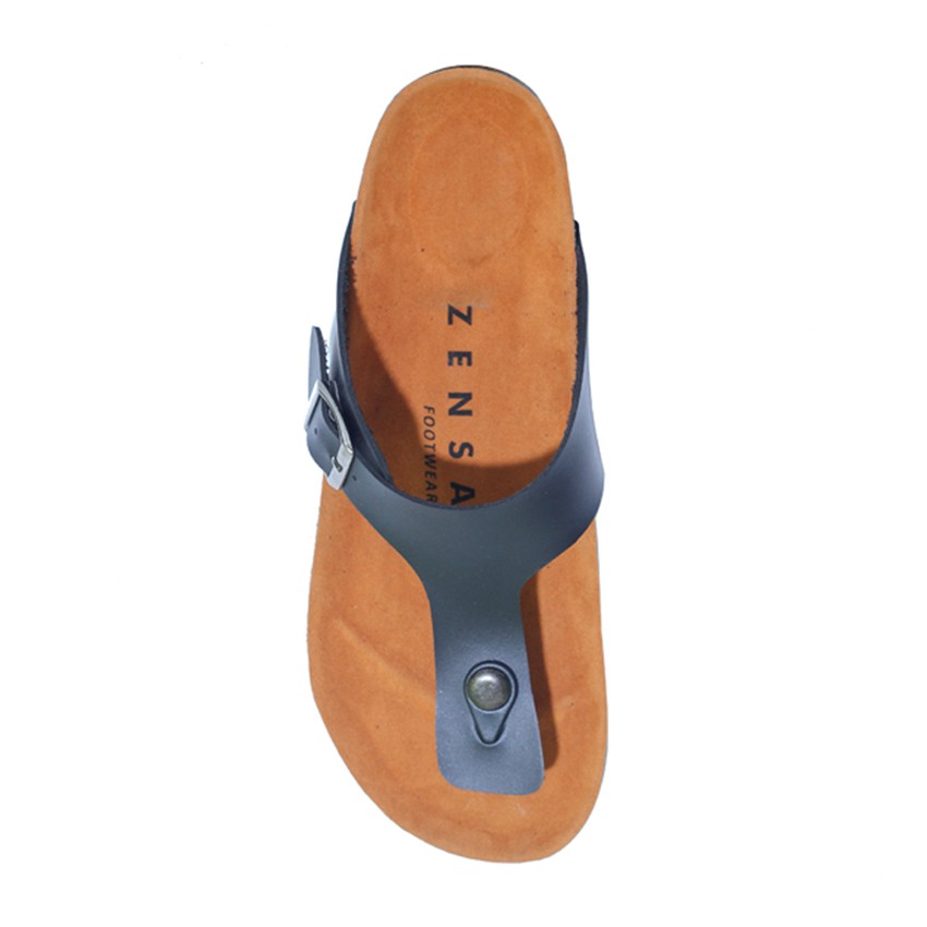 ZAYN BLACK |FORIND x Zensa| Sendal Jepit Tali Kulit Simpel Kayu Pria/Cowok/Men - Sandal Footwear