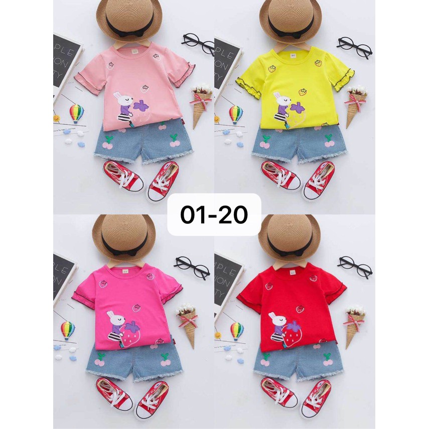 Setelan Baju Anak Perempuan Balita Import | Set Kaos Anak Cewek / Kualitas Premium harga Murah Rstrawberry MB