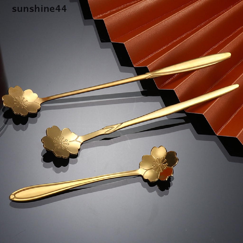 Sunshine Sendok Teh / Kopi / Dessert Gagang Panjang Bahan Stainless Steel Warna Emas