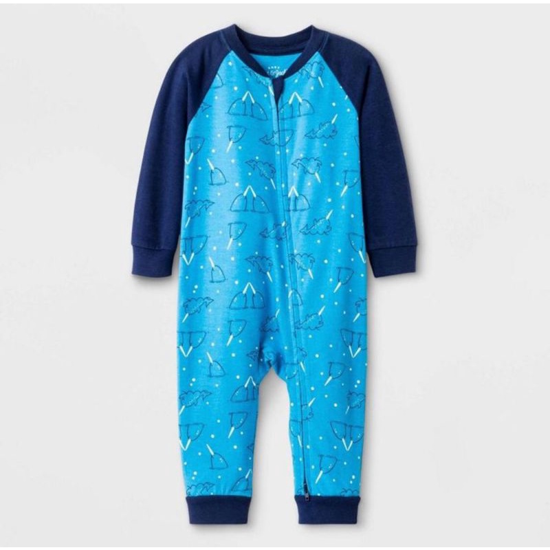 jumpsuit bayi unisex cat&jack-Biru ikan