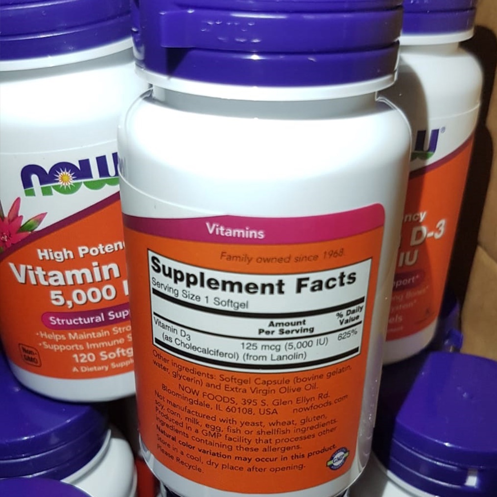 NOW FOODS Vitamin D3 5000 IU High Potency 120 softgel - Vit D Impor MADE IN USA