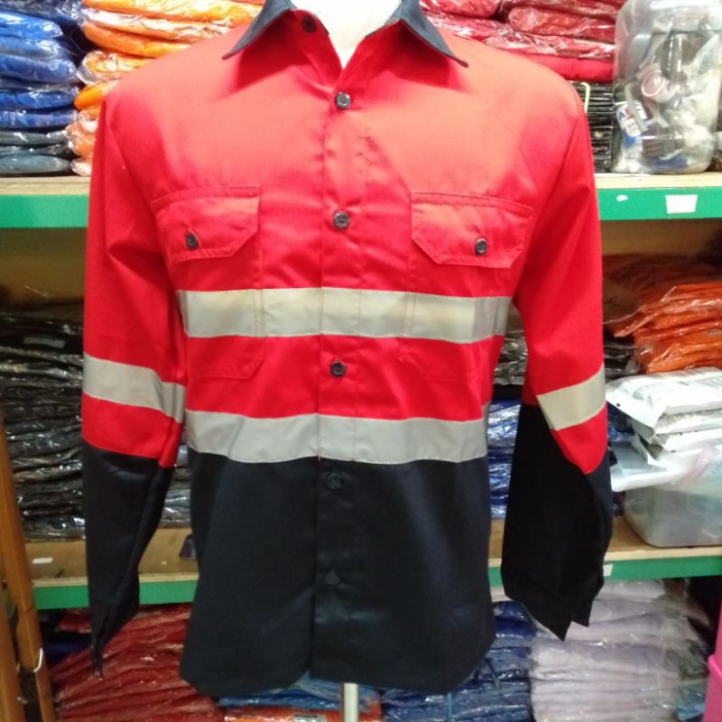 Baju Safety KOMBINASI Kuning Kemeja Kerja Pria Lengan Panjang K3 Proyek Bahan Drill