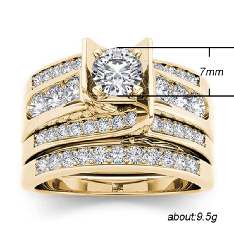 Cincin Couple Pria Wanita Emas Hias Cincin Batu Permata Berlian Zirkon Hip Hop Korea Titanium