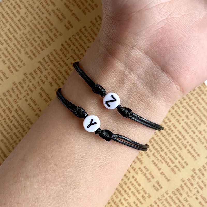 GELANG TALI INISIAL HURUF BULAT PUTIH COUPLE