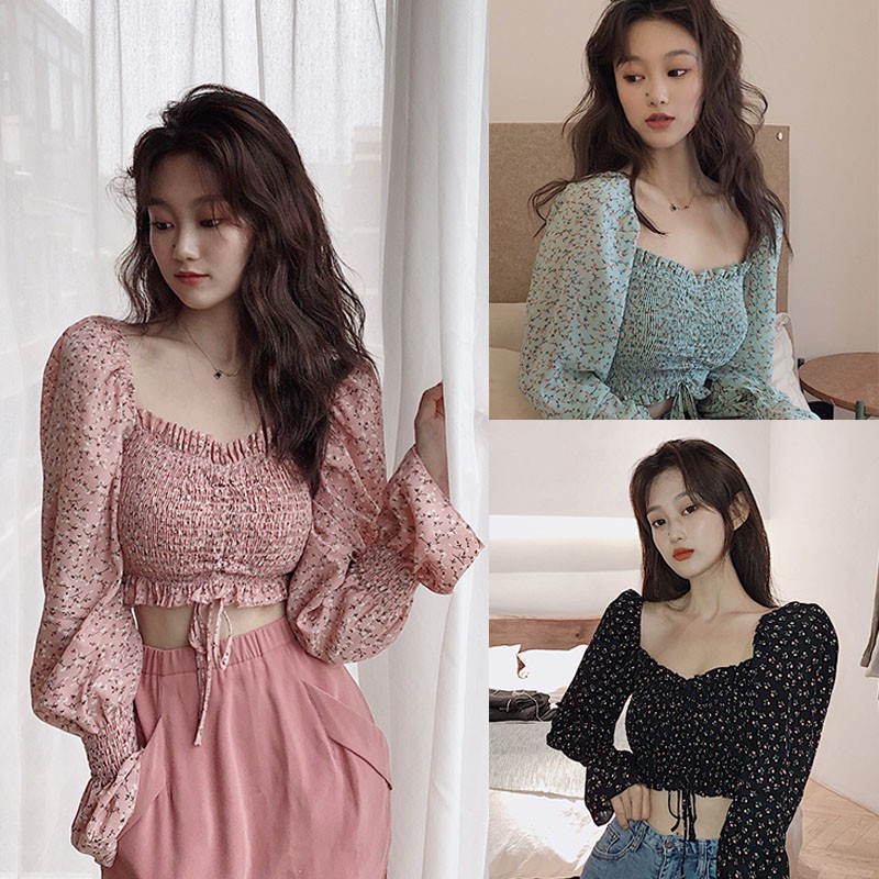 CLT013 – Blouse Baju Atasan Sabrina Bunga Korea Jepang Lucu