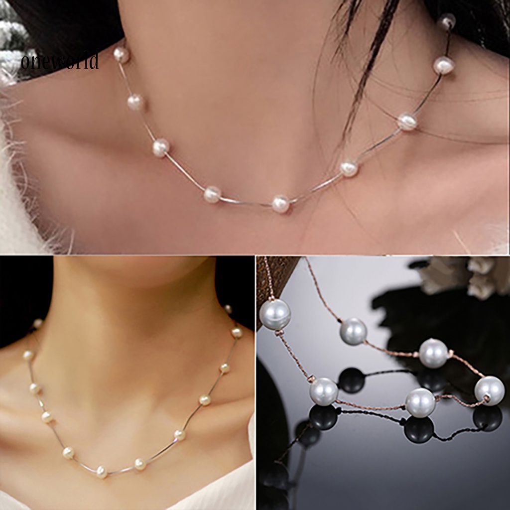 (ord) Kalung Rantai Clavicle Adjustable Bahan Alloy Dengan Mutiara Imitasi Untuk Wanita