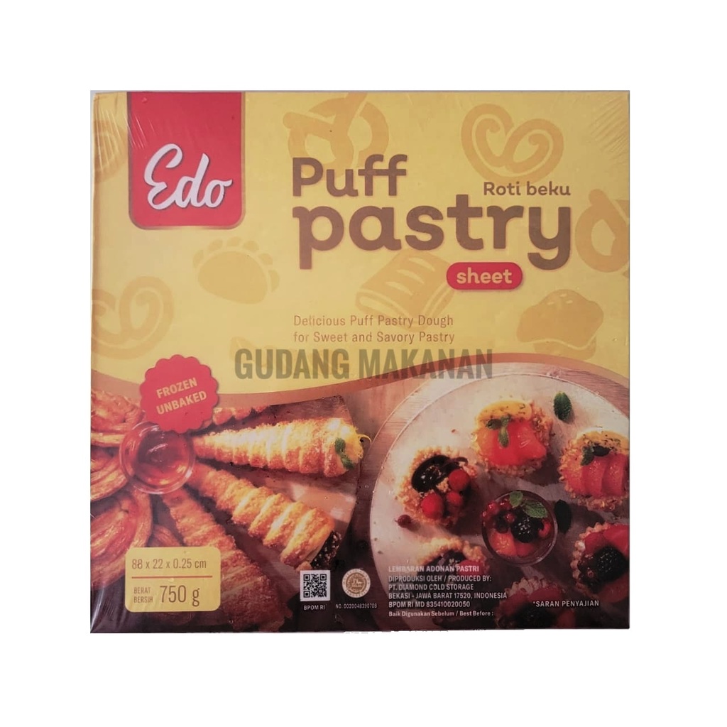 Edo Puff Pastry Sheet/ Roti Beku Unbaked/ Adonan Roti 750grm