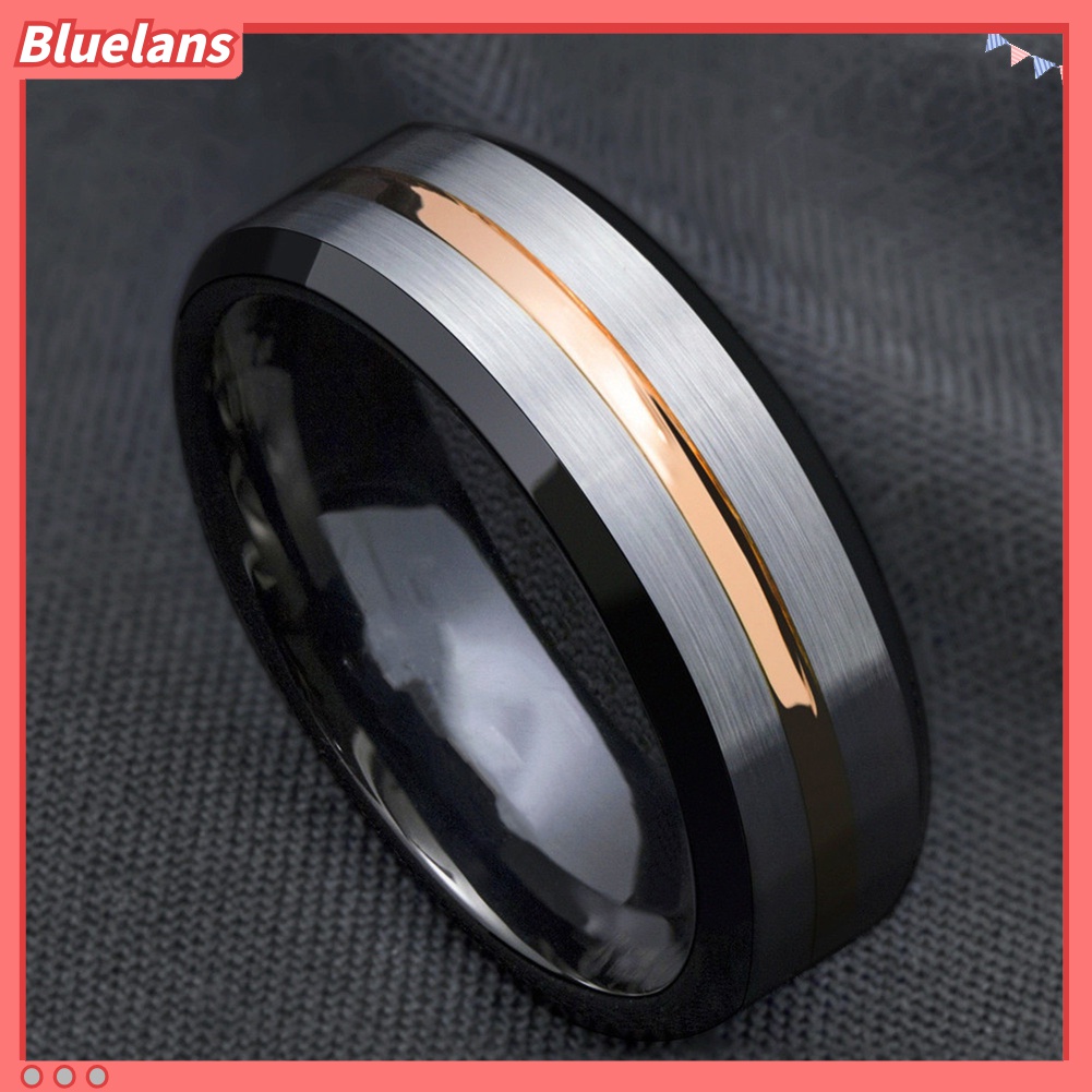 Cincin Bahan Titanium Steel Motif Garis Untuk Pria