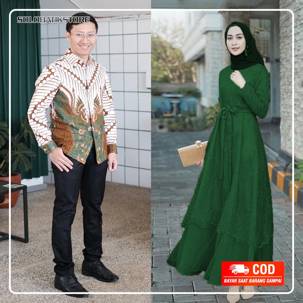 best seller couple batik gamis muslim sragaman  set gamis Brokat tille modern terbaru gamis kondangan Wisuda Nikahan Tunangan Resepsi nikah