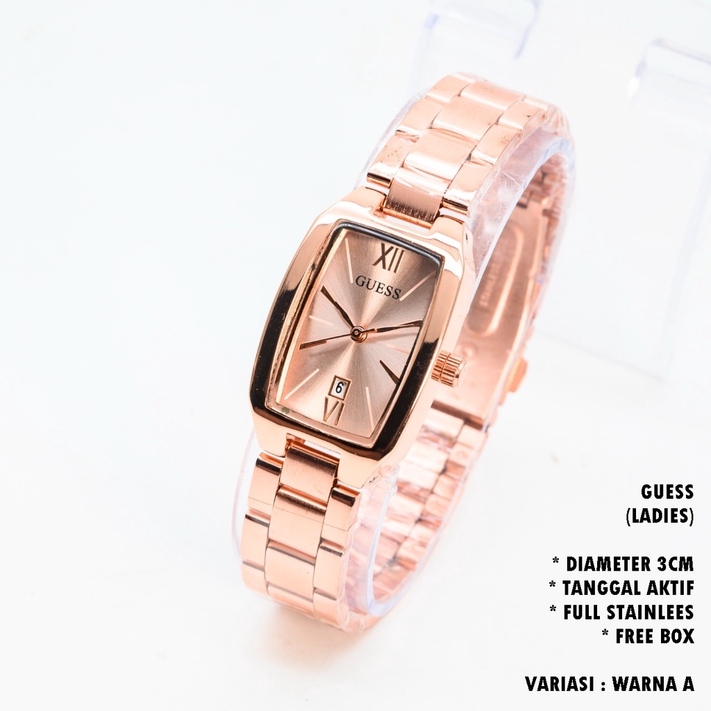 (BISA COD) JAM TANGAN WANITA GUESS RANTAI BODY OVAL TANGGAL AKTIF