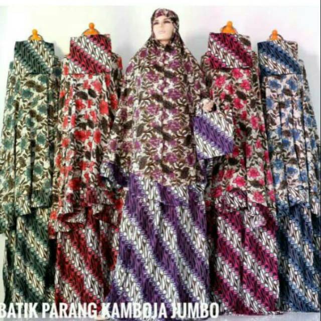 Mukena Batik Parang Kamboja Dewasa, Ukuran Jumbo, Bahan Katun Rayon Premium