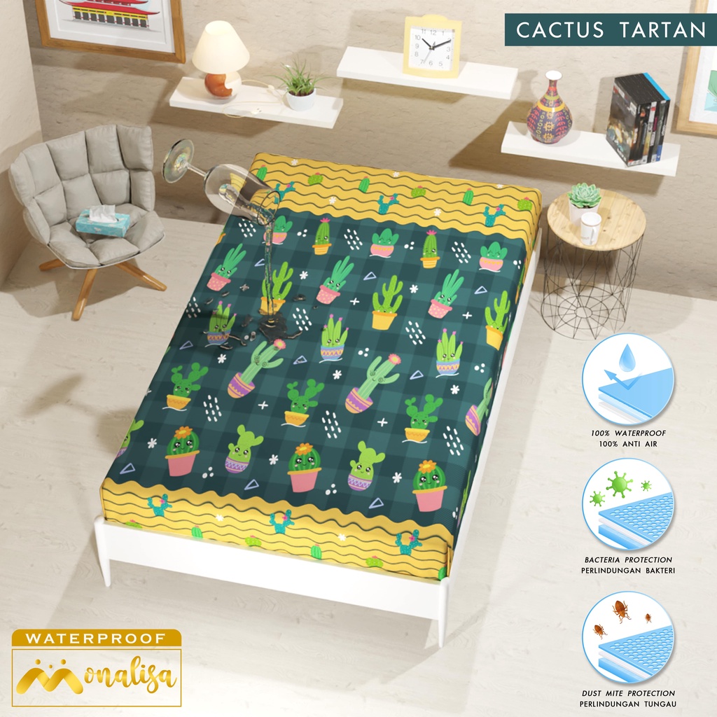 SPREI WATERPROOF MONALISA SINGLE 120X200 / PABRIKAN-cactus tartan