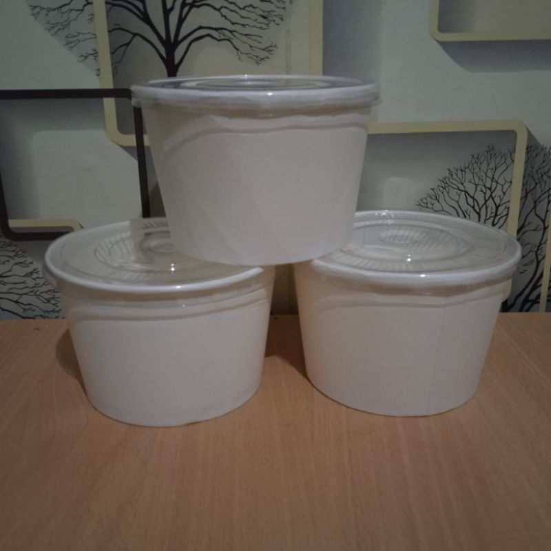Paper Bowl Mangkok Kertas Rice Bowl Soup Cup Besar 50 set + LID Tutup