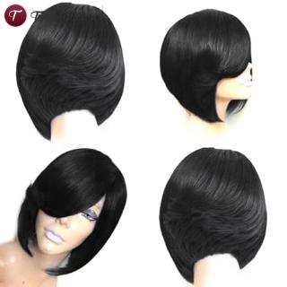 Wig Rambut  Sintetis Model  Bob  Lurus Pendek  Dengan Poni  