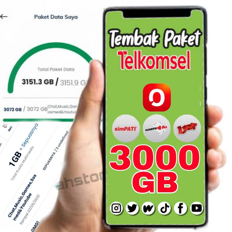 Paket Data Internet Kuota Telkomsel Orbit Simpati As 3000GB Unlimited Apps 1 Bulan Termurah