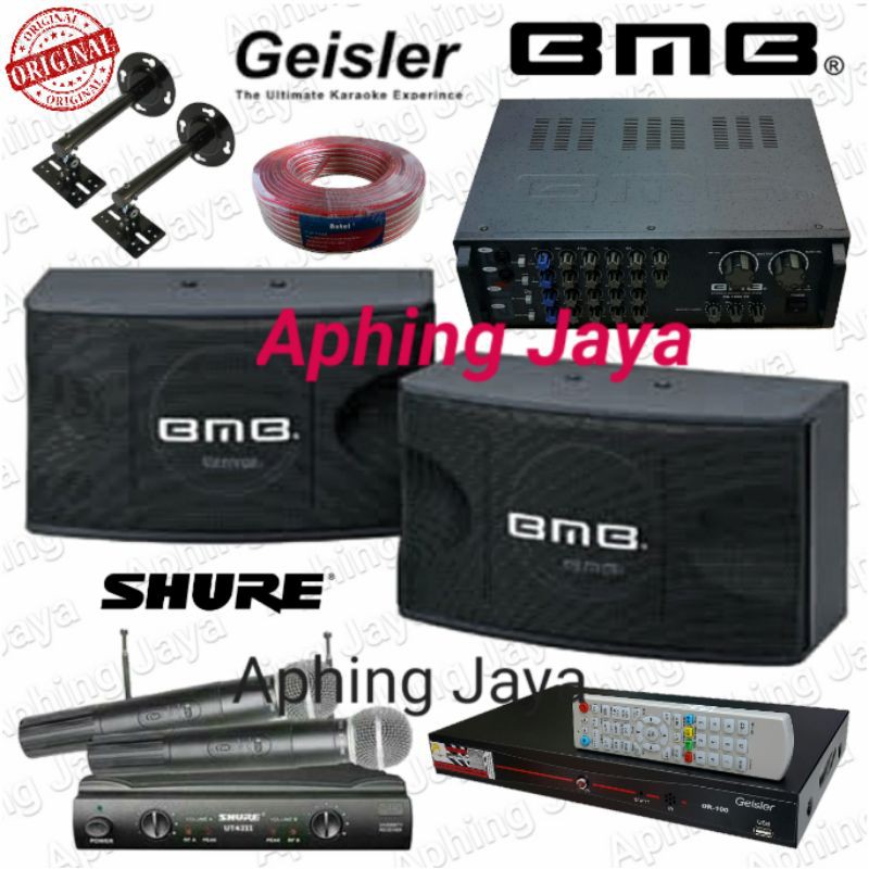 Paket Karaoke Sound System Speaker BMB 8inch + Amplifier BMB DA-1600SE + DVD Geisler + Mic Wireless