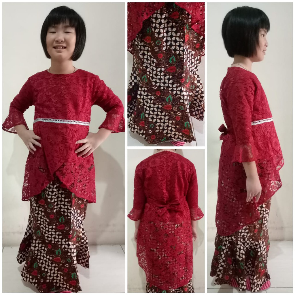 Stelan Atasan Syifa Kebaya Kartini Blouse Brukat Dan Rok Duyung Batik Jumbo Anak Perempuan