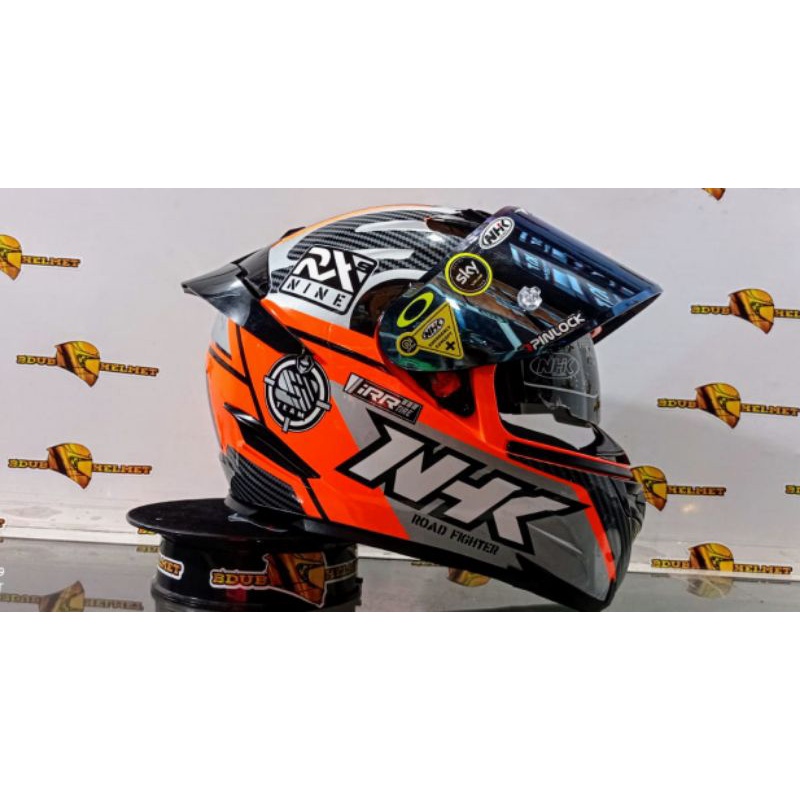 Helm Nhk full face RX9 paket ganteng motif racer x orange flouricent visor flat iridium-PAKET GANTENG/V.BLUE
