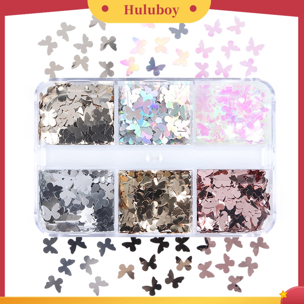 Huluboy Huluboy♡ 1 Kotak Serpihan Foil Desain Kupu-Kupu Irregular Reflektif Terang Saturation Tinggi Untuk Manicure