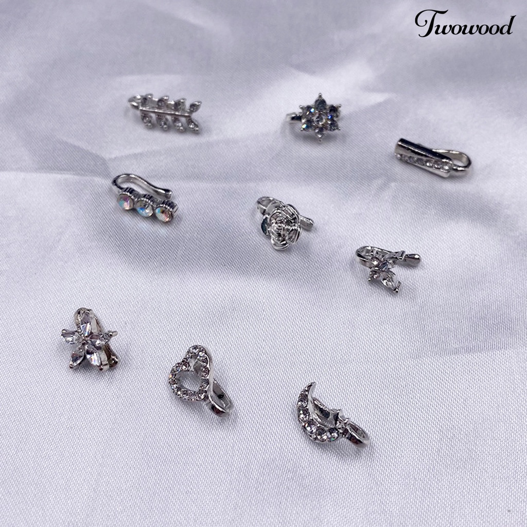 9pcs Anting Stud Hidung Bentuk Bunga Bulan Aksen Berlian Imitasi Untuk Pesta