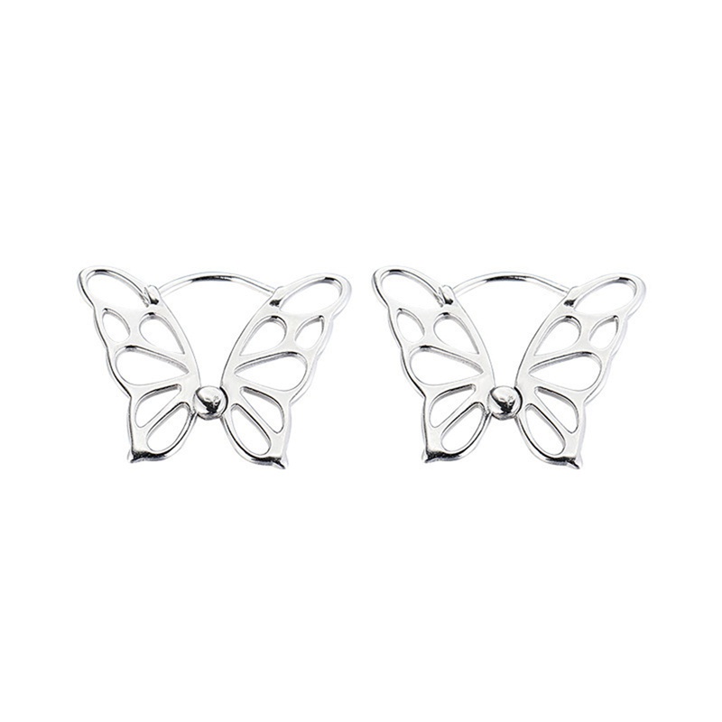 Fancyqube Anting Hoop Desain Butterfly Hollow Bahan 925 Sterling Silver Untuk Wanita
