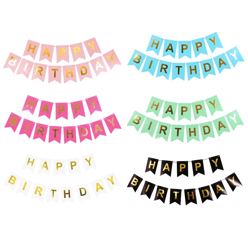 Tulisan HAPPY BIRTHDAY  Bunting Flag Dekorasi Backdrop Background Ulang Tahun