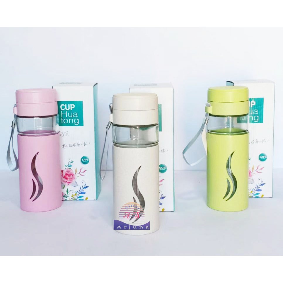 THERMOS BOTOL MINUM KACA MOTIF COVER PLASTIK TANPA GAGANG