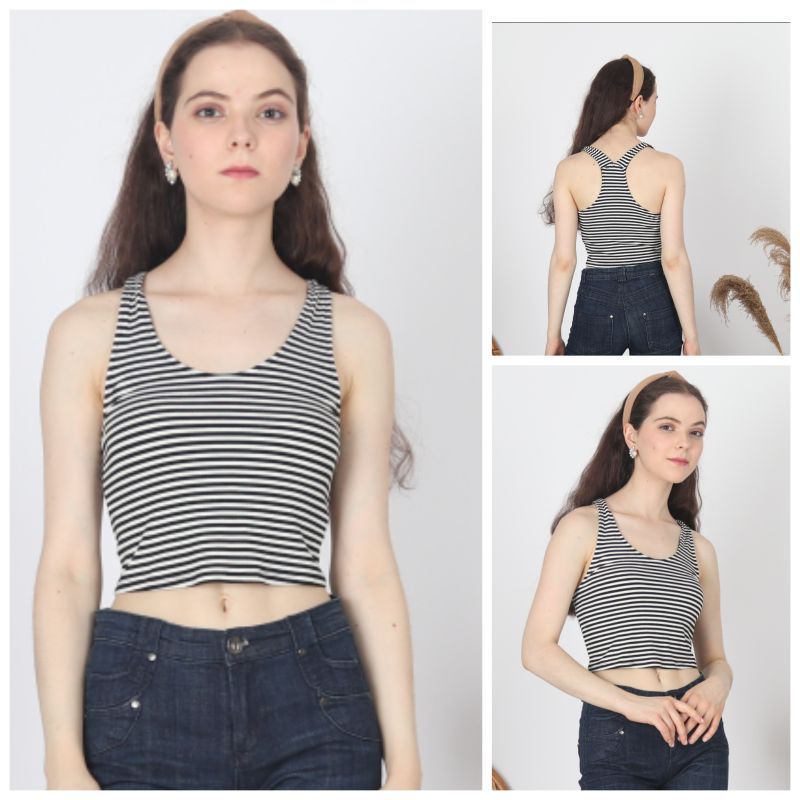 CROPTOP F21 STRIPE SLIM BRANDED EXPORT TERMURAH