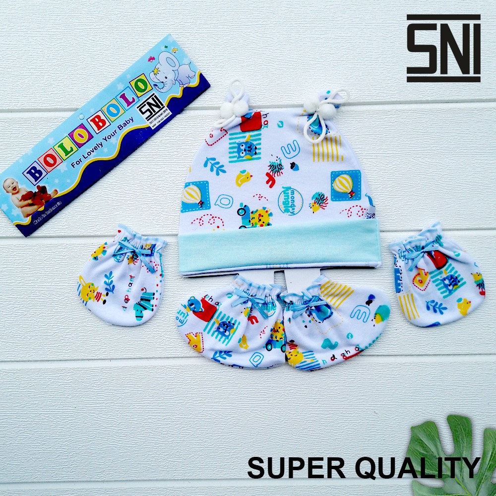 Set Komplit Topi + Sarung Tangan + Kaos Kaki bayi DNW Baby