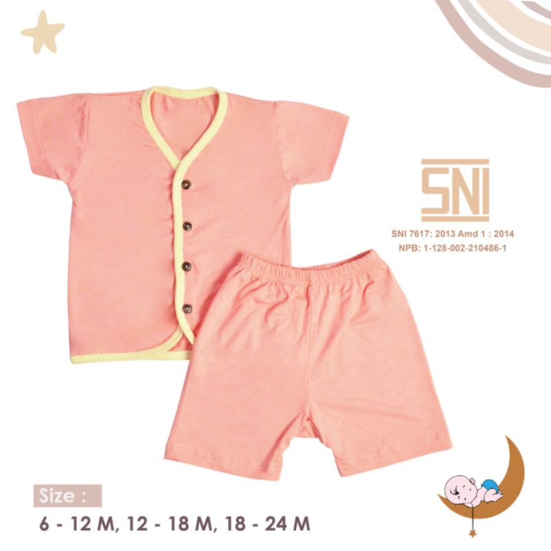 SNI Stelan Pendek Kancing Moons Polos Stelan Bayi Baju Lahir Stelan Bayi